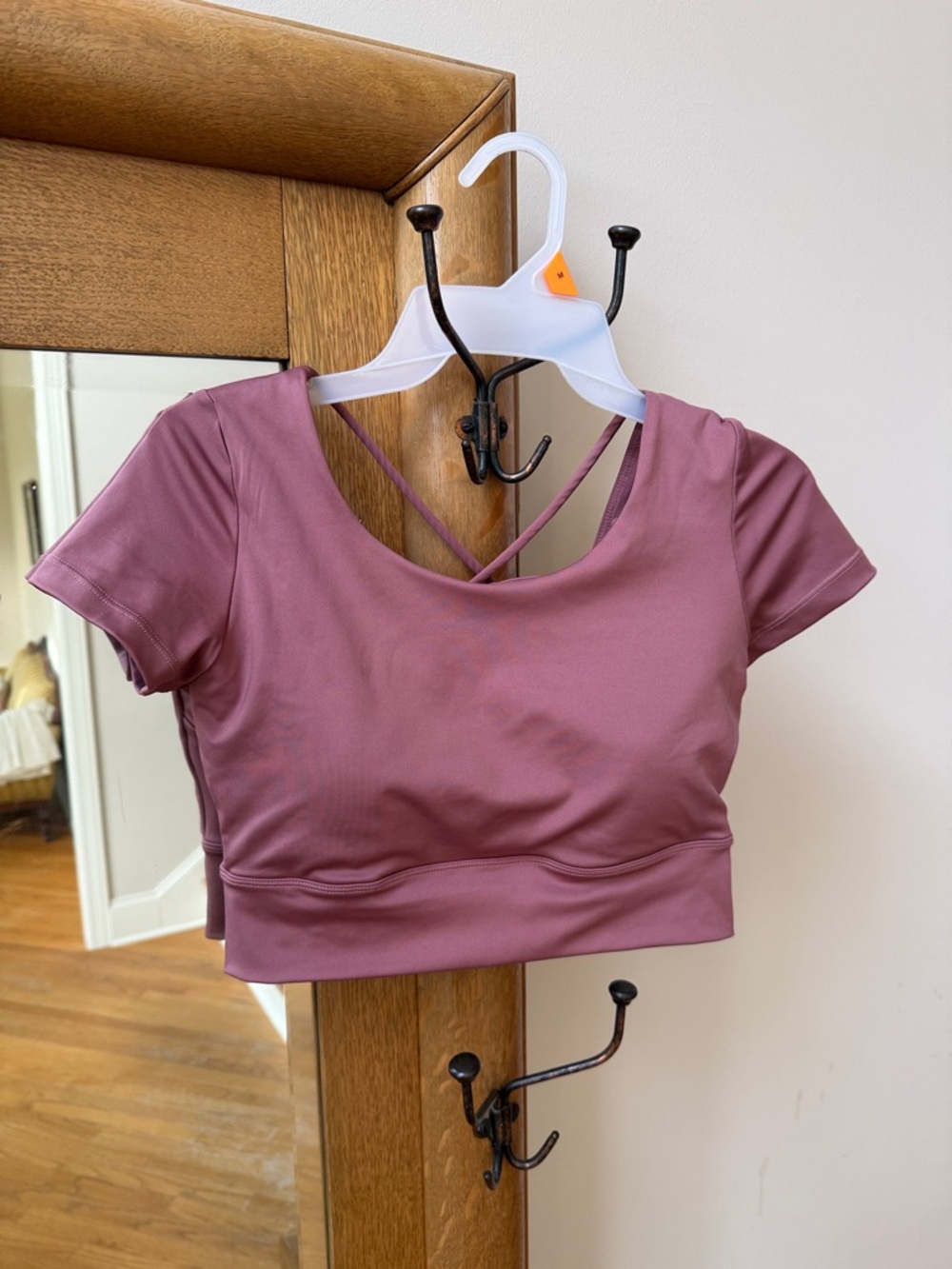 Short Sleeve Raspberry Cross-Back Crop Top